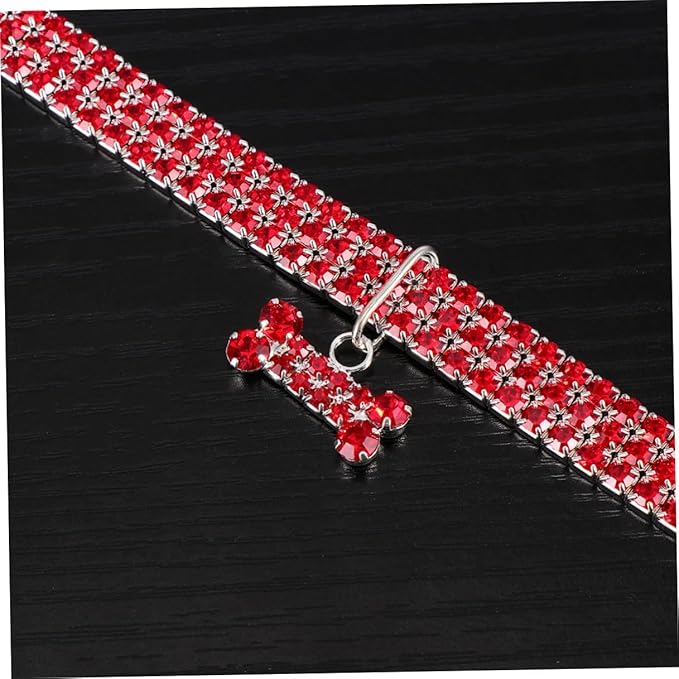 BESPORTBLE Rhinestone Pet Dog Collar Adjustable Buckle Red Crystal Dog Necklace Medium Size Luxury Pet Supplies