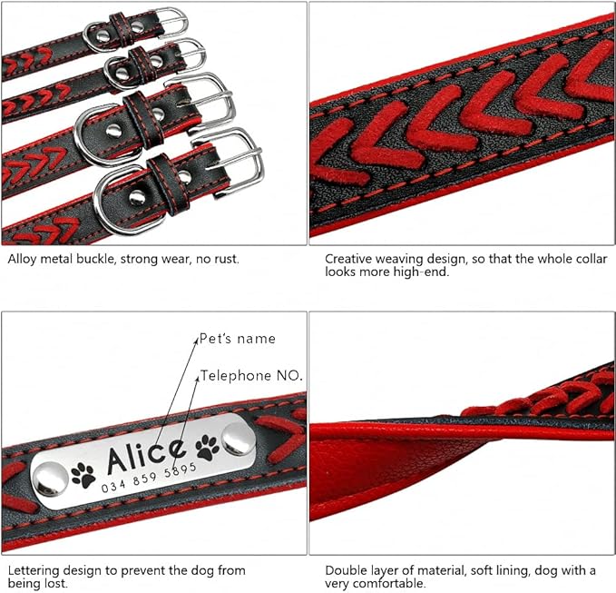 Personalized Dog Collar Customized Dog Collars Padded Pet Collar Name ID Collars for Small Medium Large Dogs Cats Red XS