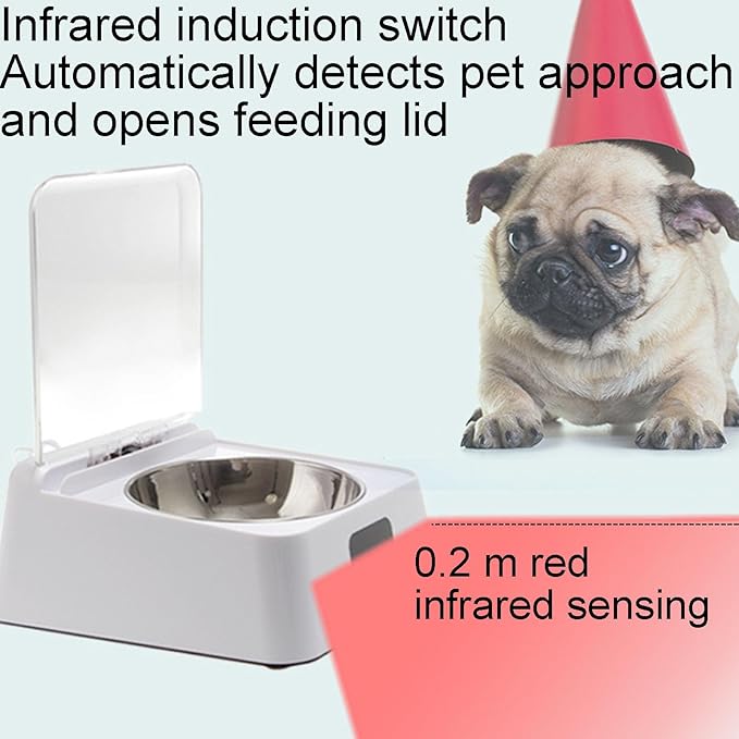 Smart Pet Automatic Feeder, Large Capacity Battery, 304 Stainless Steel Bowl with Clear Lid, Suitable for Cats and Dogs