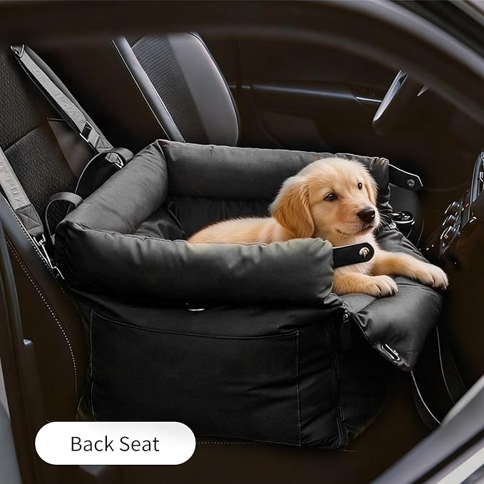 Dog Booster Car Seat, Waterproof PU Leather Upholstered Cat Bed for Car with Storage Pockets, Portable Pet Seat, Bite-Resistant, Perfect for Travel and Home