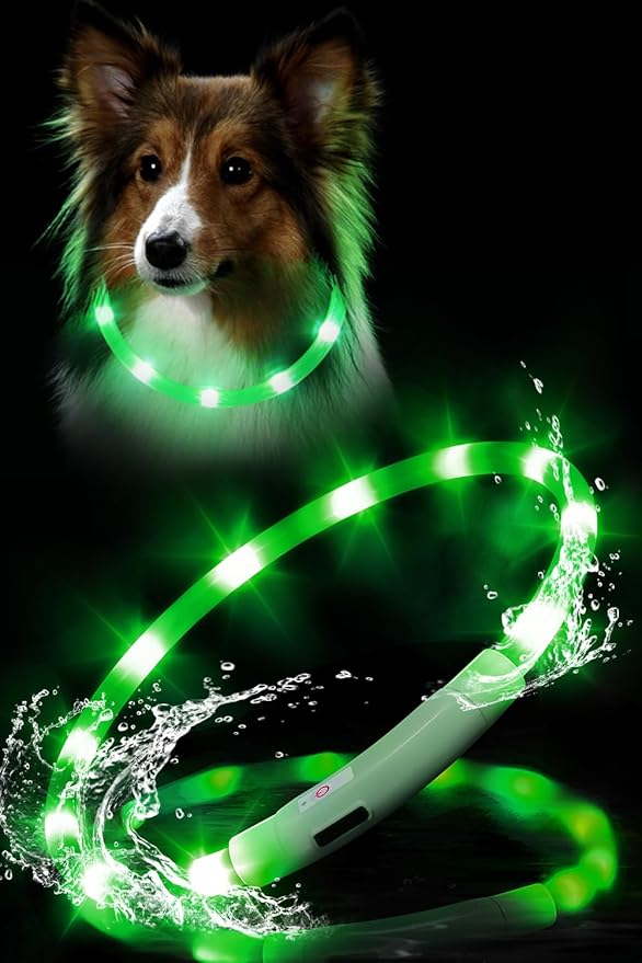Waterproof LED Dog Collar USB Rechargeable Light Up Dog Collars Lights for Night Walking Lighted Safety Training & Behavior Aids for Small Medium to Large Dogs