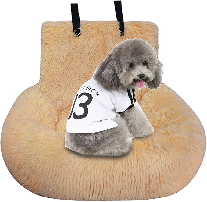 Cotton Dog Car Seat – Soft Booster Bed, Pet Travel Chair | Plush Washable Dog Seat with Safety Leash, Detachable Design for Cars, Trucks, SUV Rides, Pickup Travel, Road Trip Comfort, Small Pets