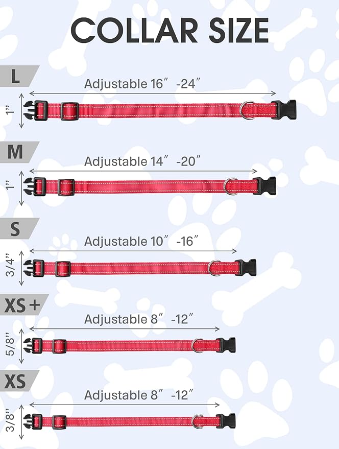 FunTags Reflective Dog Collar, Sturdy Nylon Collars for Puppy and Extra Small Girl and Boy Dogs, Adjustable Dog Collar with Quick Release Buckle,Red,3/8" Width