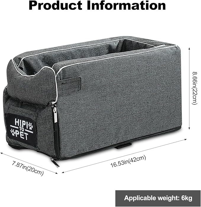 Ergocar Pets Booster Seat for Small Dogs & Cats, Grey, 16.54"L x 20"W x 8.66"H, 6kg Max Weight, Suede & Bio-Fleece, Nylon Elastic Straps
