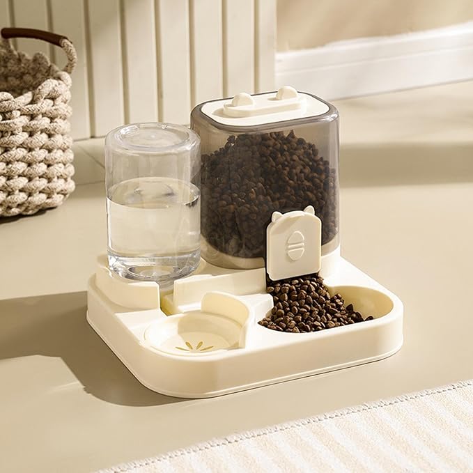 2 in 1 Automatic Pet Feeder and Water Dispenser with 1800ml Food Capacity, 800ml Water Container for Cats and Small Dogs, Travel Feeding Station- Clear