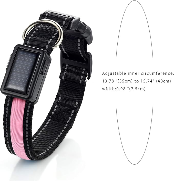 Avaner Reflective Dog Collar, Solar/USB Charging LED Light-up Pet Collar, Adjustable Nylon Collar for Dog