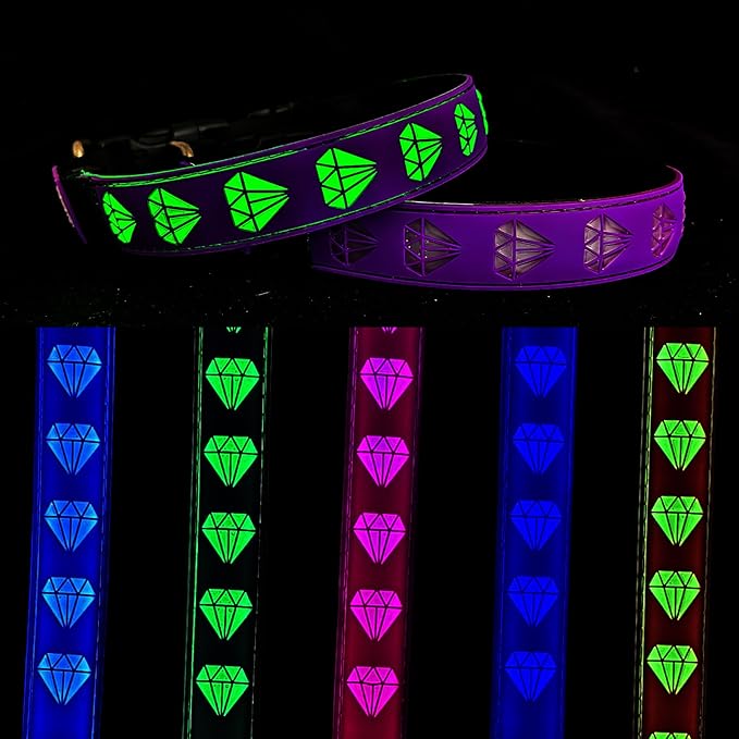 Subversive USB-C led Light up Airtag Dog Collar, Subversive 3D Sunflower Design Comfortable and Soft Material,Multicolored Lighting (D-Purple, S(11.8-15.7"))