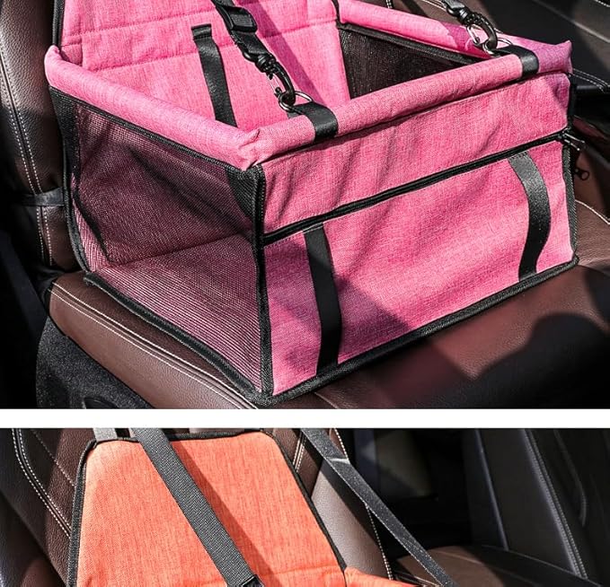 Pet car Seats Small Dogs,Dog Car Seats for Small Medium Dogs & Cats,Portable Puppy/Pet Car Booster Seat with Clip-On Leash and Mesh Window for Pet Up to 12 lbs (Pink, Small)