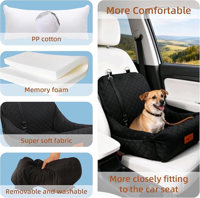 Dog Car Seat for Small Dogs, Fully Detachable and Washable Pet Booster Car Seats, Pet Travel Home Bed Ultra Soft Fabric, Adjustable Straps,Easy to Install, Black
