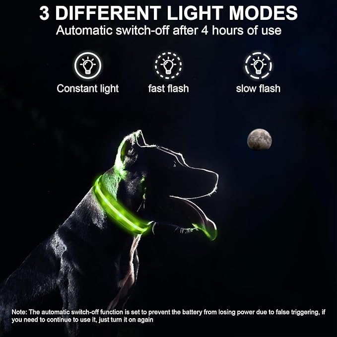CHUKCHI LED Dog Collar Rechargeable,Waterproof Flashing Collar,Light Up Glow Collar, Adjustable Soft Safety Light Up for Small Medium Large Dogs Walking Camping at Night (Green-S)