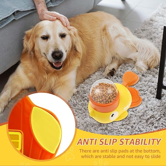 Dog Interactive Treat Dispenser Toy, Food Puzzle Slow Feeder with 3 Food Outlet Size Washable Automatic Dog Feeder Toys for Pets Puppy(Yellow)