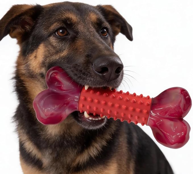 Apasiri Tough Dog Toys for Aggressive Chewers Beef Flavor: 8" Dog Chew Bone for Large Breed, Nylon & Rubber Chew Toy for Medium Large Dogs