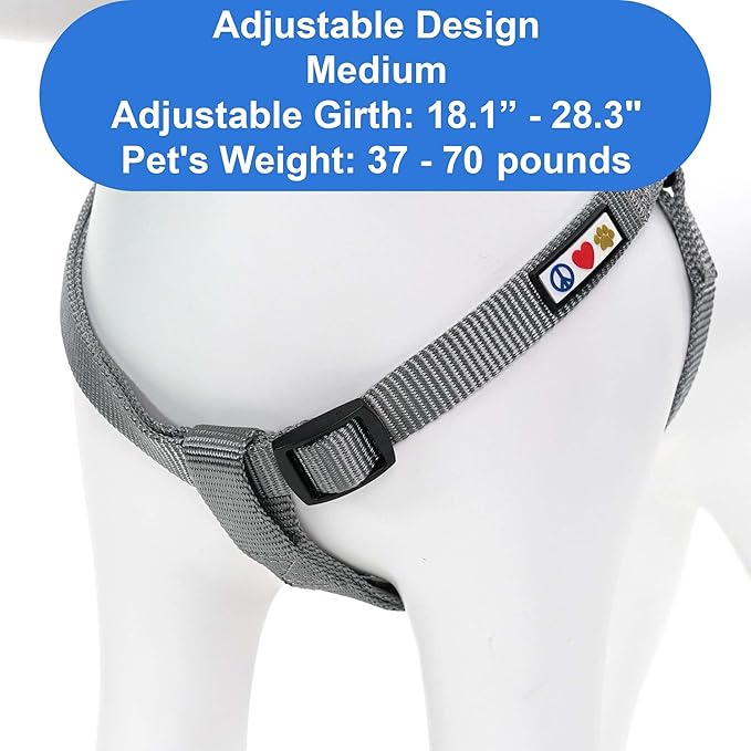 Pawtitas Personalized Dog & Puppy Harness Medium Grey Custom ID Tag Adjustable No Pull Vest
