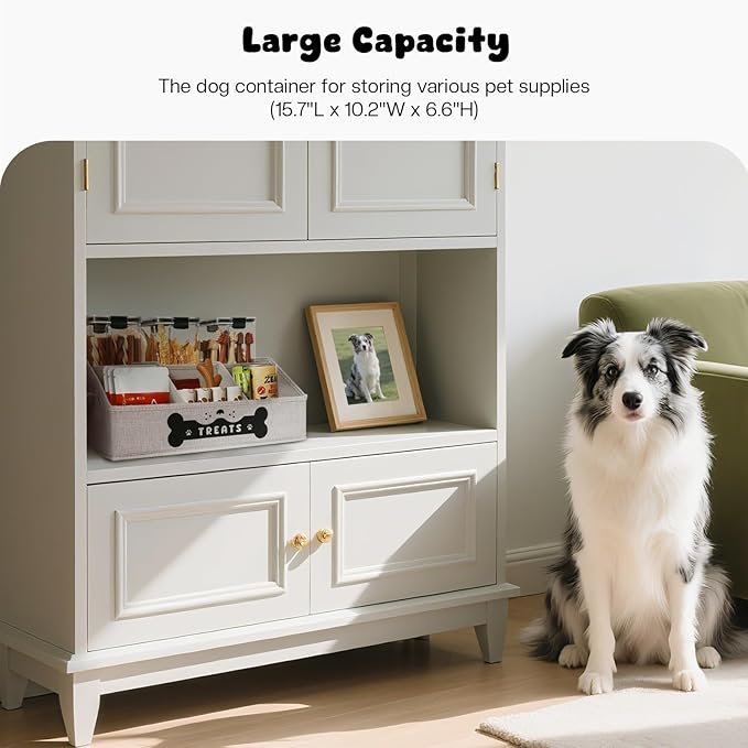 Dog Treat Container, Dogs Storage Organizer with Removable Dividers, Collapsible Dogs Treat Holder for Countertop, Trapezoid Pet Treats Containers, Dog Toy Basket with PU Handles, Medium, Gray