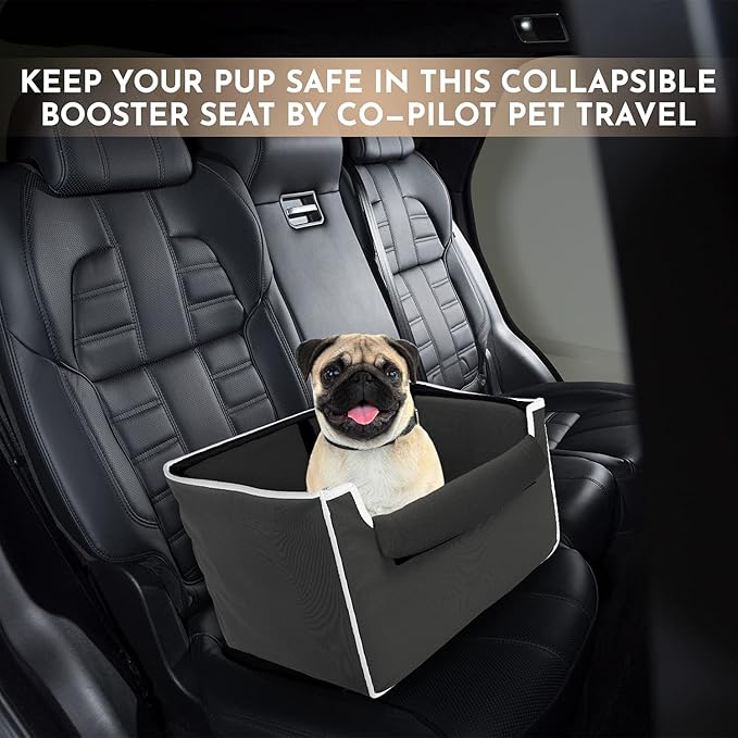 Collapsible Pet Booster Car Seat Box with Plush Fleece Cover, Cushion Insert and Foam Padded Panel - Foldable Carseat for Small Pet Dogs and Puppies Under 20 lbs, Grey