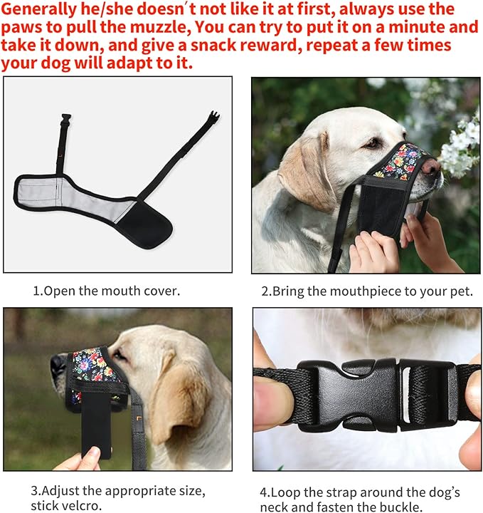 HEELE Dog Muzzle,Soft Nylon Muzzle Anti Biting Barking Chewing,Air Mesh Breathable Drinkable Adjustable Loop Pets Muzzle for Small Medium Large Dogs 4 Colors 4 Sizes (P-Black Sunflower, M)