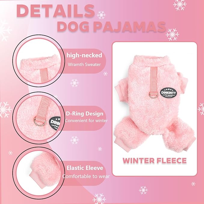 Fleece Dog Pajamas Winter Warm Dog Sweater for Small Dogs Thermal Soft Puppy Pjs Coat Stretchy Jumpsuit Doggie Pet Clothes Outfits Cat Apparel (Pink, Small)