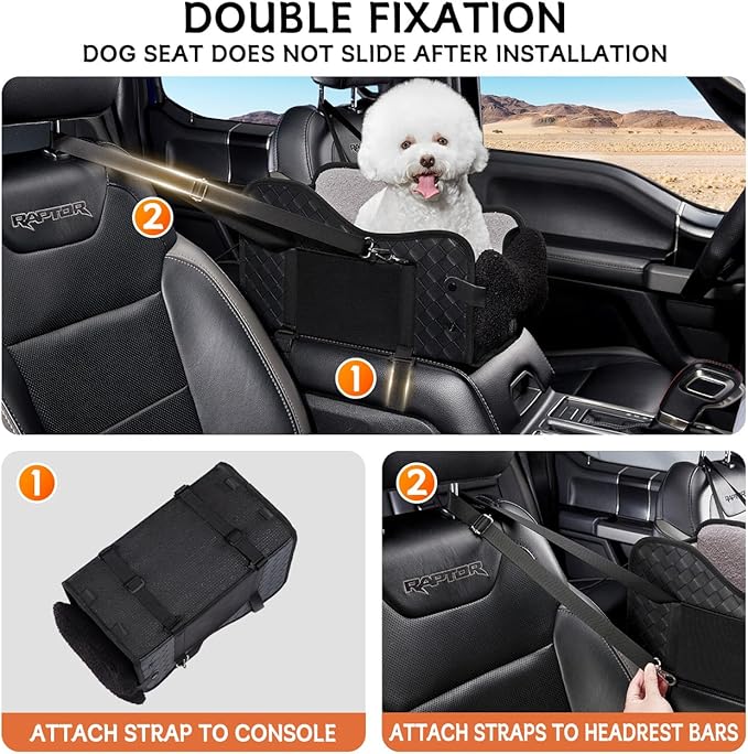 Center Console Dog Car Seat,Pet Puppy Car Seat,Middle Console Dog Armrest Booster Seat for Small Dogs(Leather Black)