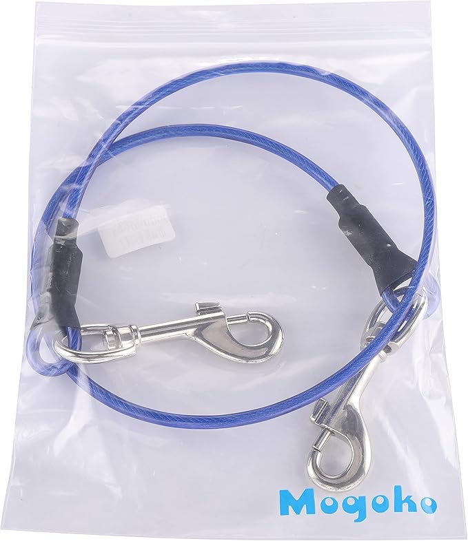 Mogoko Pet Dog Car Seat Belt Restraint, Coated Stainless Steel Chew Proof Dog Vehicle Safety Tether Cable, Double Clip No-Chew Pet Car Leash Lead-16 Inch