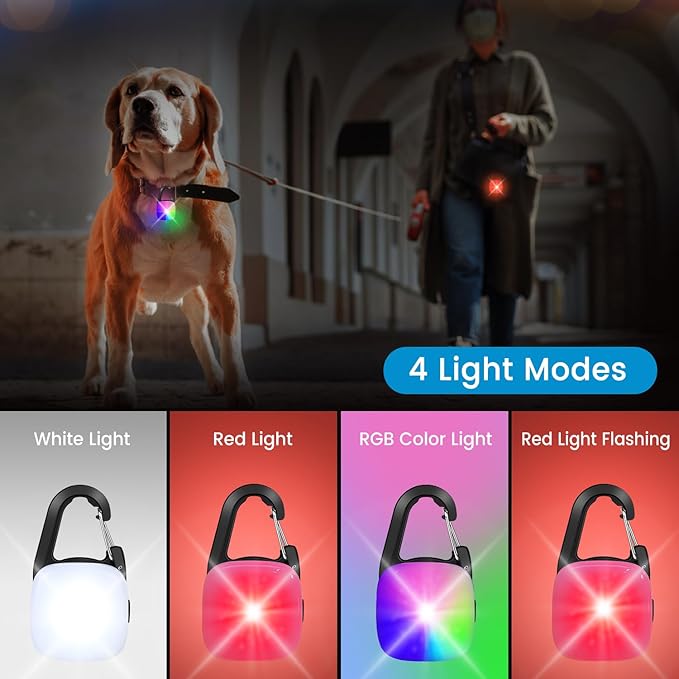 Dog Collar Light, 2 Pack Rechargeable Dog Light Clip On, 80LM Brightness 4 Color Modes Dogs Lights for Night Walking, Waterproof Pet Camping Essentials for Running, Cycling, Hiking (Black)