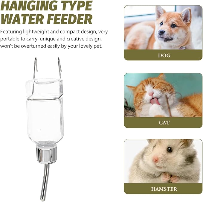 Automatic Pet Hanging Water Feeder with Leakproof Ball Nipple Transparent Small Water Dispenser for Dogs Rabbits Cats Cage Accessories Stable Hook Design for No Spill and Easy Use
