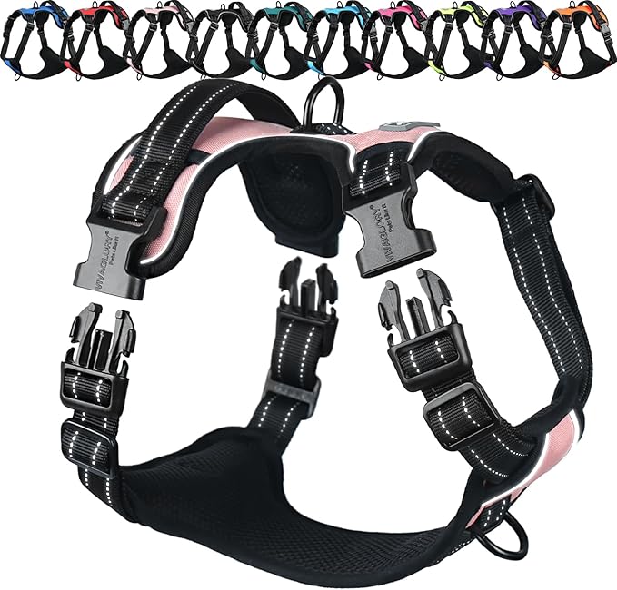 VIVAGLORY Dog Harness Easewalk No Pull Dog Harness with Handle Front Clip & Back Clip for Training Walking Lifting, No Pull Adjustable Easy On Padded Comfortable for Pet, S, Sakura Pink - Plain
