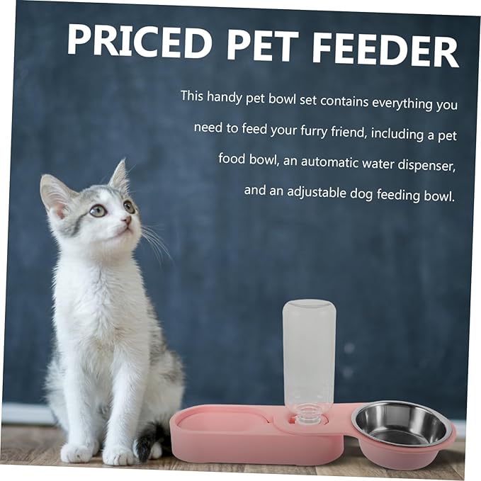 Pet Feeder with Bowls Rotating Stainless Steel Design for Cats and Dogs Clean Automatic Water Dispenser Space-Saving Pet Feeding Station Pink