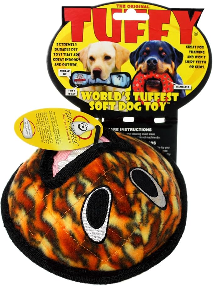TUFFY - World's Tuffest Soft Dog Toy - Fire Alien Ball - Squeakers - Multiple Layers. Made Durable, Strong & Tough. Interactive Play (Tug, Toss & Fetch). Machine Washable & Floats