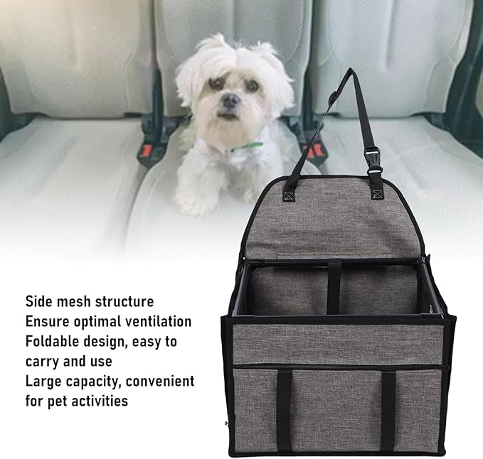 Dog Car Seat, 39x39x27cm Oxford Cloth Dog Booster Seat Carrier Crate with Breathable Mesh for Travel Road Trip, Waterproofing Folding Pet Travel Bed (Light Gray)