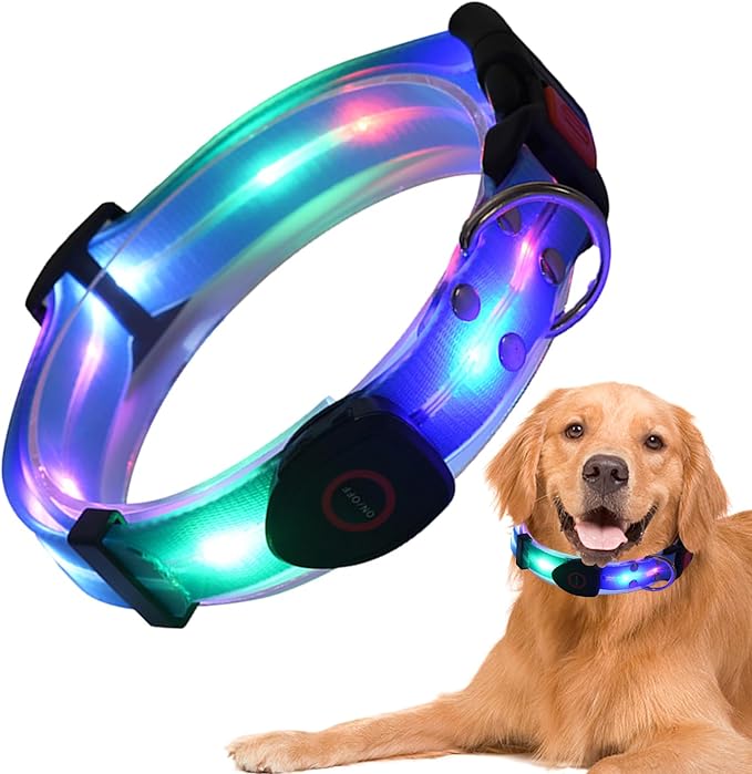 Dog LED Light Collar, Rechargeable LED Dog Collar, Puppy Collars with Poop Bag Holder, Adjustable Pet Collars Lead Set, Waterproof LED Light Dog Collar for Dogs, Puppies, Pets, Walking, Running