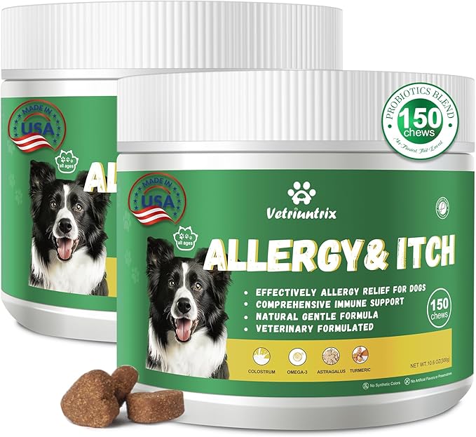 Dog Allergy Relief Chews, Dog Itch Relief Chews for Large Dogs Paw Licking Itchy Skin, Probiotics with Astragalus Omega-3 for Seasonal Allergies Coat Immune Supplement-300ct
