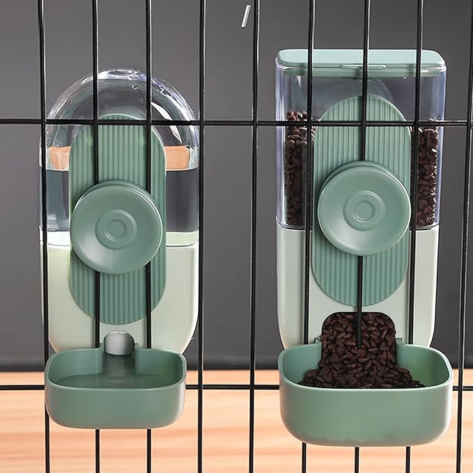 Hanging Automatic Food Water Dispenser, 35oz Dog Cage Water Dispenser, Cat Feeder Water Set, Rabbit Ferret Feeder Water Dispenser (Mint Green)