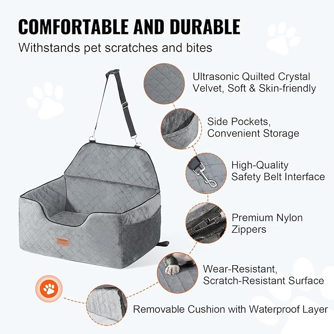 Dog Booster Car Seat Pet Car Seat for Medium Large Dog up to 55 lbs Gray