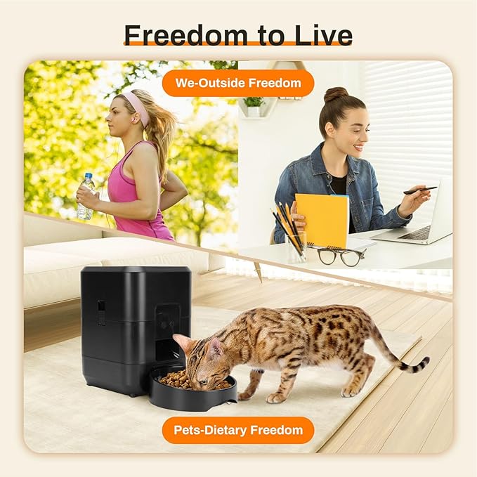 Automatic Pet Feeder, Smart Timed and Portion Controlled Feeding Food Container for Cat Dog, Connection Cat Dog Dry Food Dispenser, Dog Feeding Station, Pet Supplies (Black)