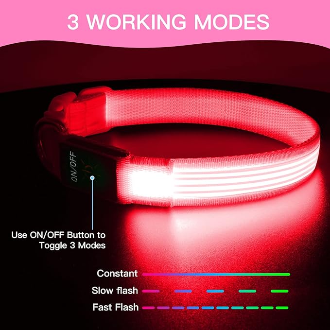 YFbrite Light up Dog Collar, USB Rechargeable LED Puppy Collar Super Bright Adjustable Glowing Dog Lights for Night Walking (Design 2- Pink, Small)