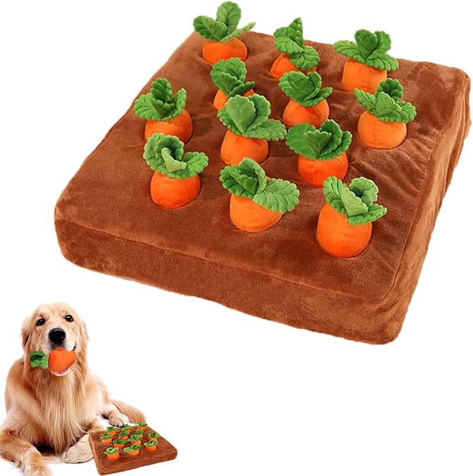Carrot Dog Toy, Snuffle Mat for Dogs Toy Carrot, Interactive Carrot Dog Puzzle, 2 in 1 Non-Slip Nosework Feed Games, Dog Carrot Toy Pet Stress Relief with 12 Carrots(1)