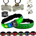 Pet Collar with AirTag Holder and ID Tag, 15 Lighting Modes, Waterproof Cross Pattern Design, Multiple Colors (Green Pro, L(15.7-19.7"))