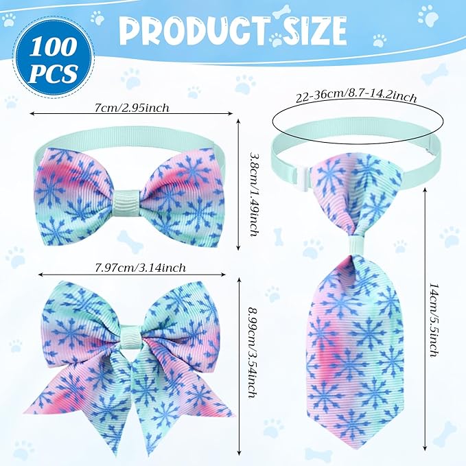 Reginary 100 Pieces Dog Bow Tie Collar Set Include 40 Dog Neckties, and 30 Puppy Bowties, 30 Collar Flowers, Adjustable Pet Ties Grooming for Small Medium Cats Pets Supply(Winter)
