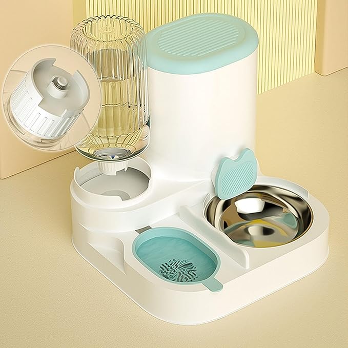Automatic Dog Feeder and Water Dispenser Food Feed Compact Portable Feeding Station Automatic Pet Feeder Dog Bowl for Puppy, Blue