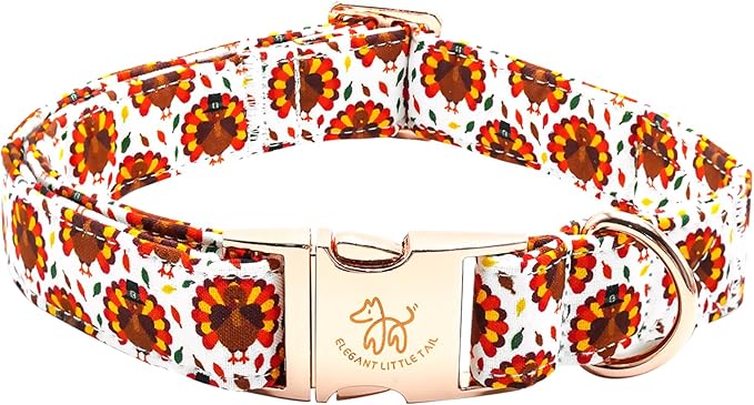 Elegant little tail Thanksgiving Dog Collar, Turkey Print Pet Collar Dog Durable Cute Dog Collars Winter Holiday Male or Female Pet Gift Adjustable Dog Collar for X-Large Dogs