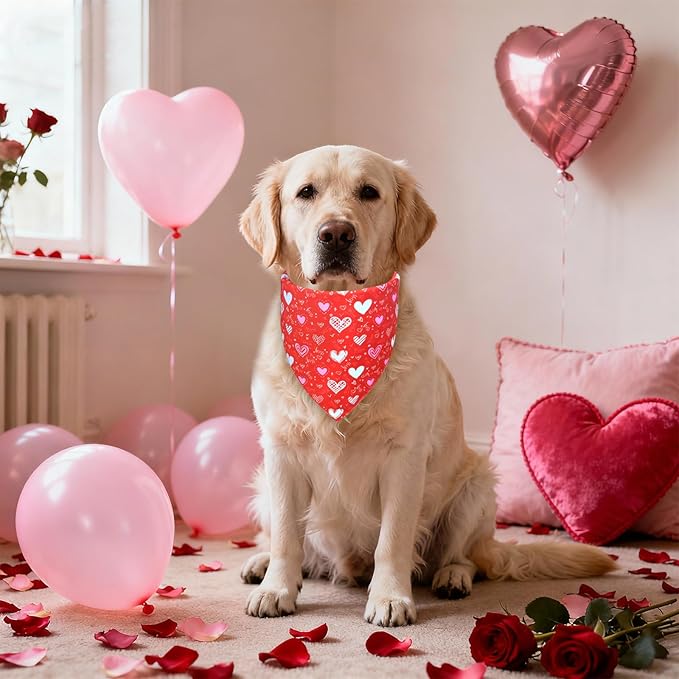 Valentine’s Day Dog Bandana for Large to X-Large Dogs - Reversible Black Red Hearts Candy Print Scarf, Cute Pet Accessory for Valentine Gift
