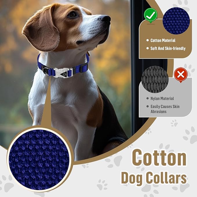 Small Light Up Dog Collar, Cotton Blue Dog Collar Girl Boy, Lighted Dog Collars for Night, IP67 Waterproof Lighted Dog Collars for Small Dogs with Buckle, D-Ring (9.8"-15.7" L, 3/4" W)