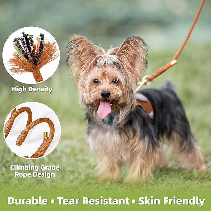 Durable Handwoven Dog Leash for Small & Medium Dogs, 5/16 inch Rope Lead with Anti-Tangle Swivel Clip, Soft & Lightweight, 5FT Long – Ideal for Daily Walking & Training (Carmel Brown)
