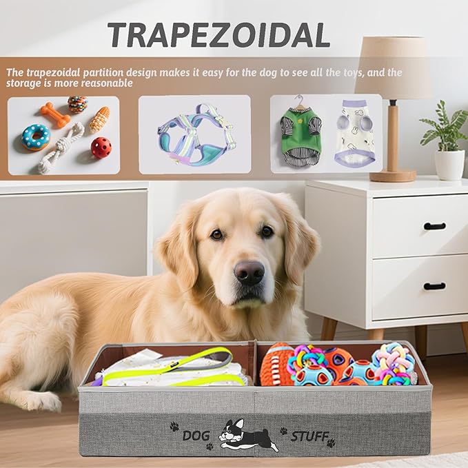 Large Dog Toy Basket with Handles, 28.5" Collapsible Multi-Purpose Hard Board Dog Toy box, Clothes, Dog toy storage (Gray,Coffee)