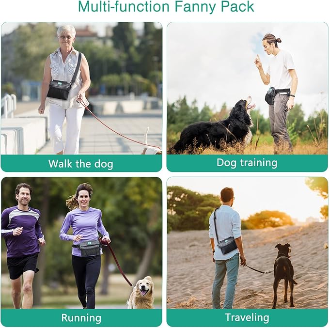 ORIA Dog Treat Training Pouch, Pet Out Training Belt Bag, Dog Food Bag with Removable Inner Pocket, Built-in Poop Bag Dispenser, Dog Training Bag, Gray