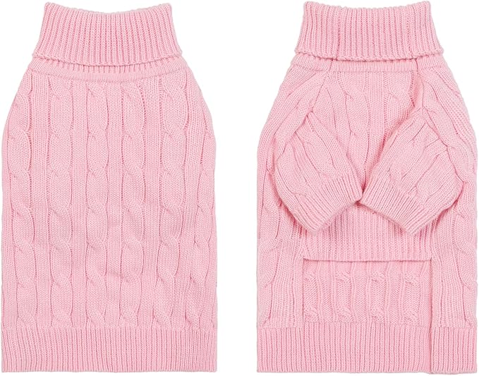 Small/Medium Dog Sweater, Warm Dog Winter Coat w/Sleeves, Comfortable High Neck Premium Dog Clothes for Bulldog-Best for Holidays, Daily Walks L Pink