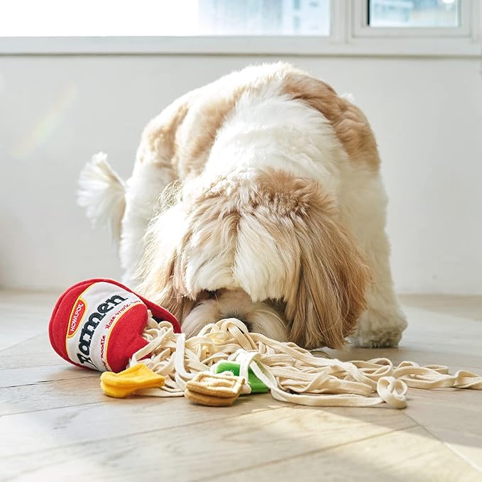 Dog Plush Chew Toy - Interactive Nose Work Pet Ramen Noodle Cup Fun Play Hide and Seek Food Dispensing Treat Small Medium Breed Cat Puppy SKU-3001