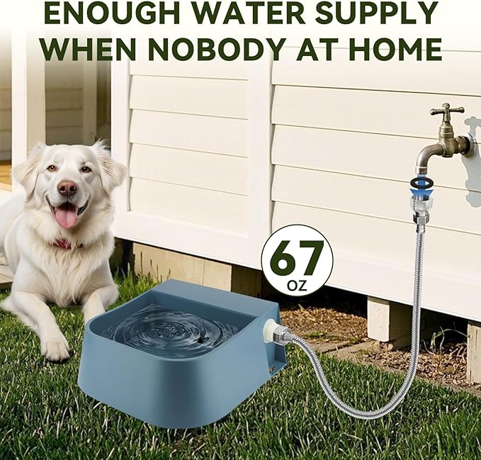 Lesypet Dog Automatic Waterer 67 OZ(2L) Auto Fill Water Bowl with Water Hose for Chicken Livestock Animal, Blue