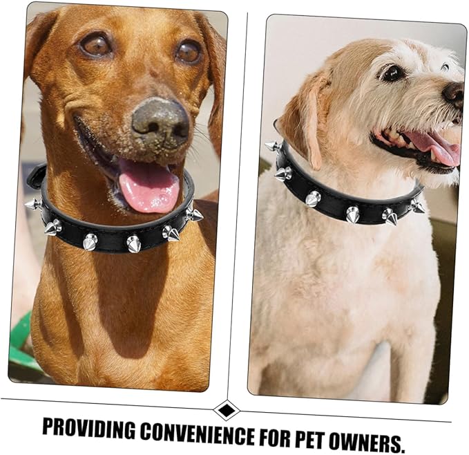 Rivet Dog Collar Adjustable Leather Studded Collar 2.0cm Wide Sturdy Black Medium Size for Small Dogs and Cats Training and Walking