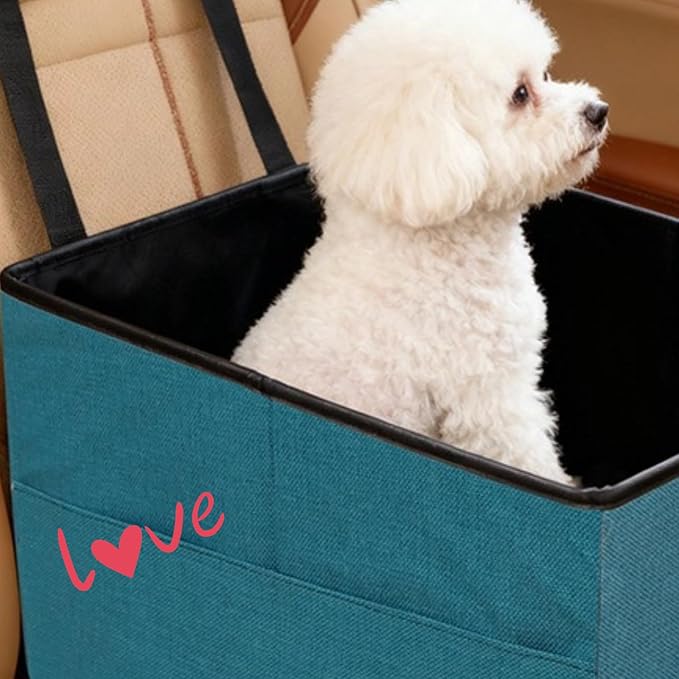 Portable Foldable Cat Dog Car Seat for Small Dogs Spacious Travel Bed with Clip-On Safety Leash Comfy Carseat with Storage Pockets Cat Puppy Car Travel Carrier Bed (Green)